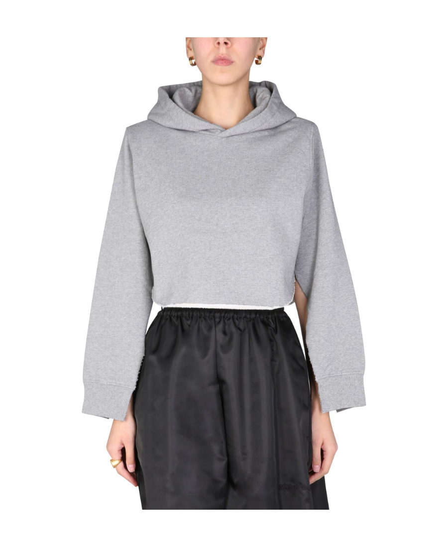 Mm6 Maison Margiela Cut-out Sleeve Cropped Hoodie In White