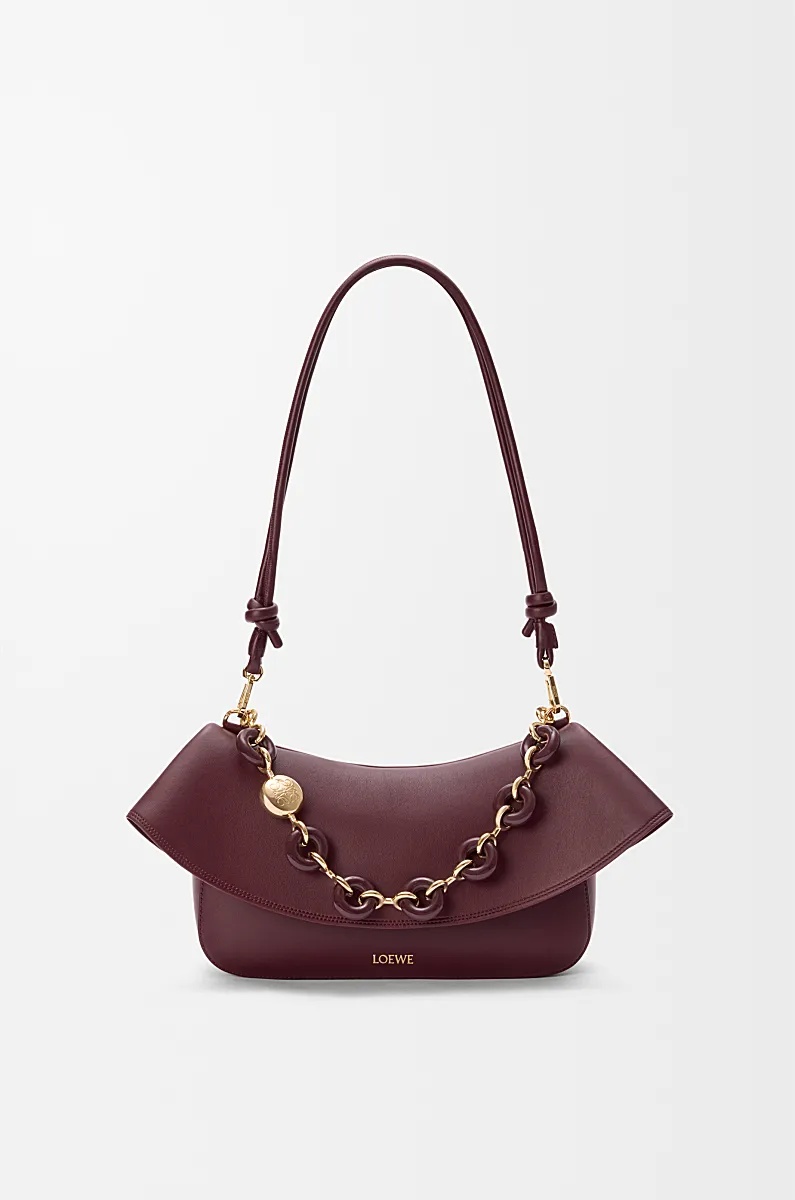 Loewe Womens Dark Burgundy Medium Ola Leather Shoulder Bag