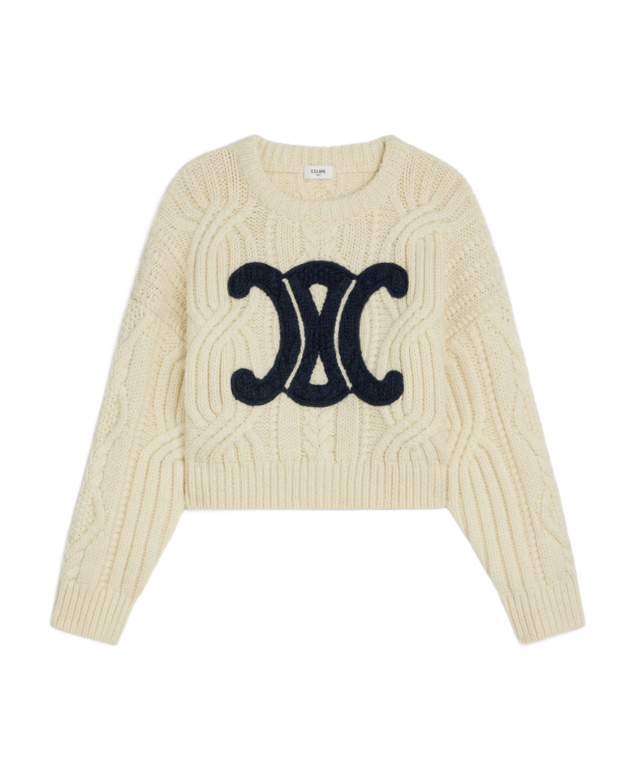 Celine Triomphe Woolen Round Neck Sweater In Nude