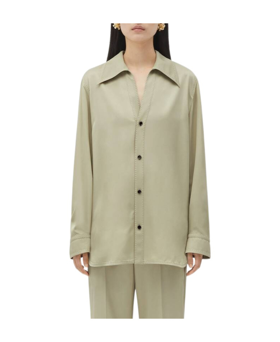 Bottega Veneta Oversized Green Shirt With Maxi Collar In Fluid Viscose Woman In Green