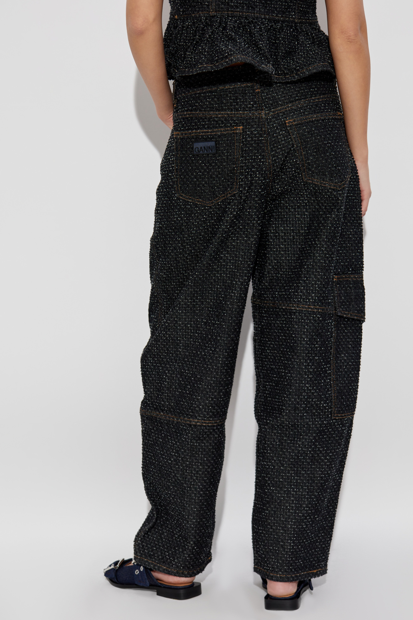 Shop Ganni Black Fluffy Denim Carpenter Jeans