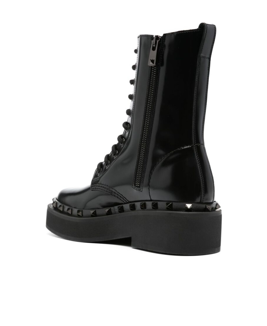 Valentino Rockstud-embellished Leather Lace-up Boots In Black