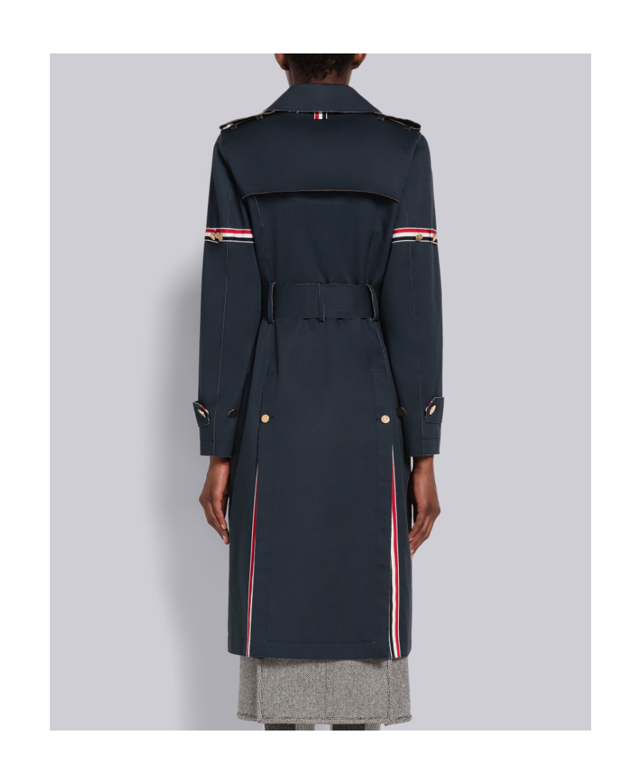 Thom Browne Rwb-detail Belted Trench Coat In Black