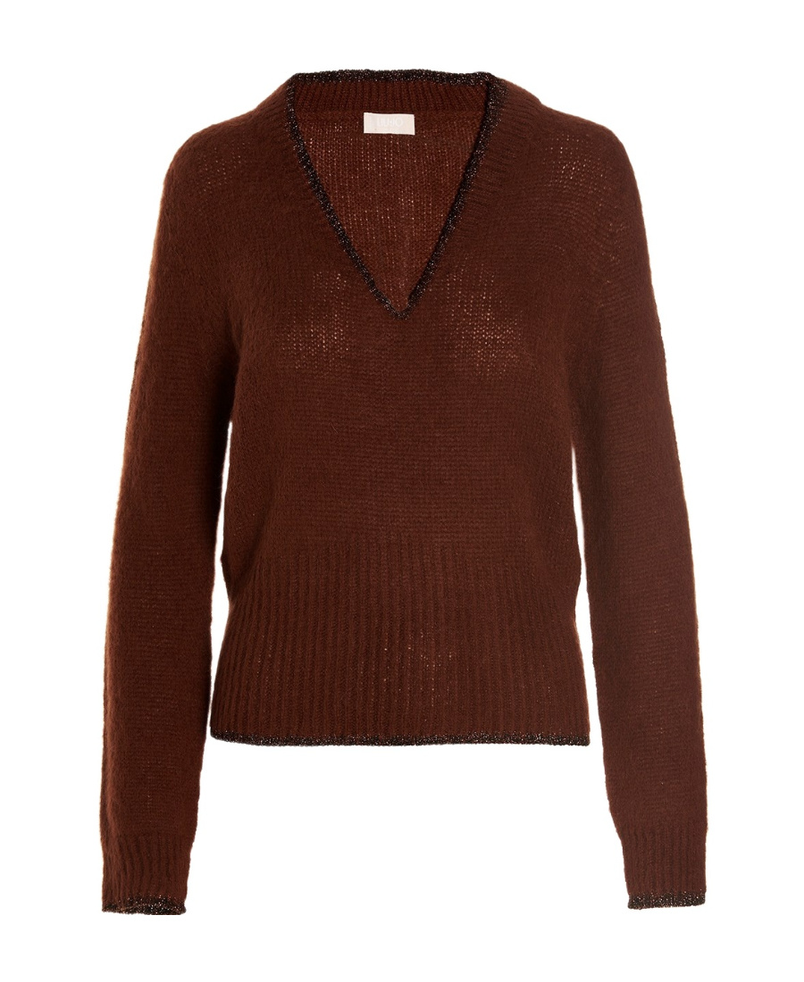 LIU •JO RIBBED-KNIT V-NECK SWEATER