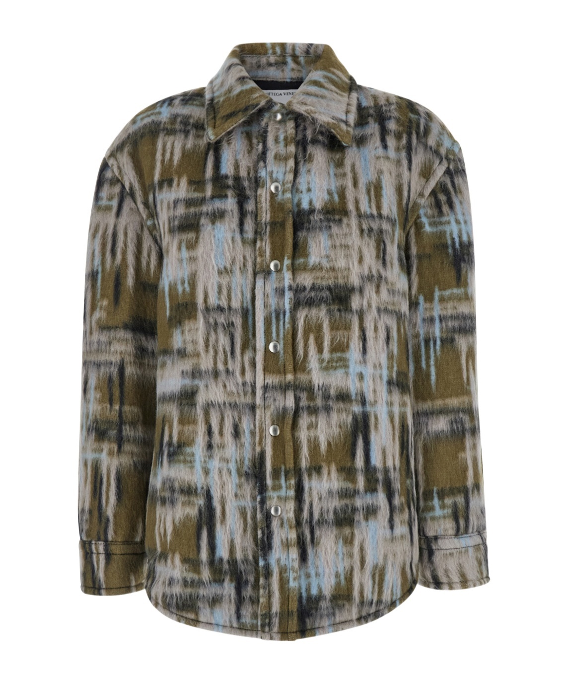 Bottega Veneta Multicolor Overshirt With Pointed Collar In Brushed Wool Woman In Gray