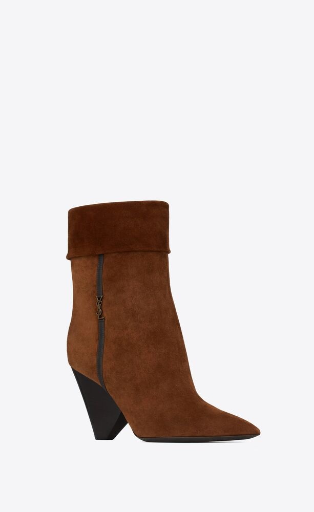 Saint Laurent Niki Logo-embellished Leather-trimmed Suede Ankle Boots In Brown