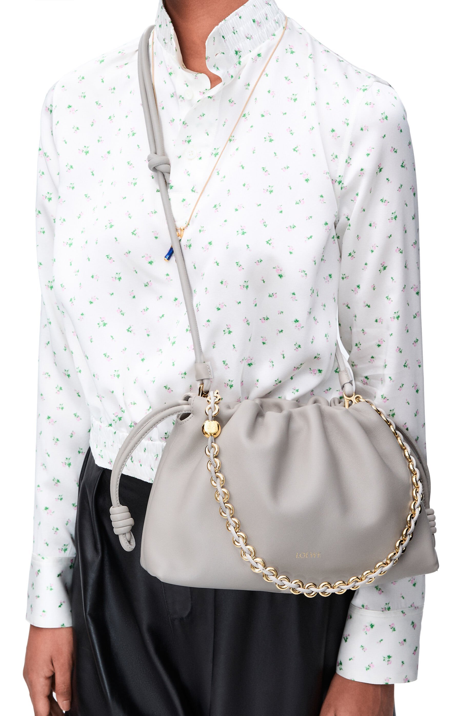 Loewe Mini Puzzle Leather Shoulder Bag In Gray