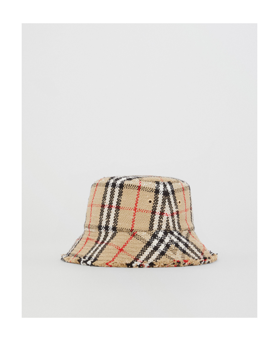 Burberry Vintage Check Boucle Wool-blend Bucket Hat In Nude
