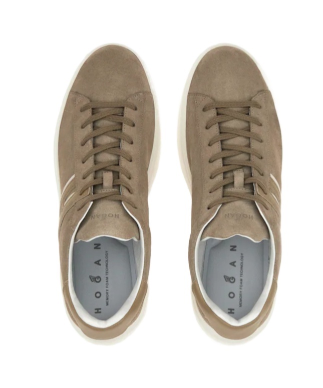 Hogan Earth Brown Leather Sneakers With Memory Foam Insole And Appliqué Logo In Brown