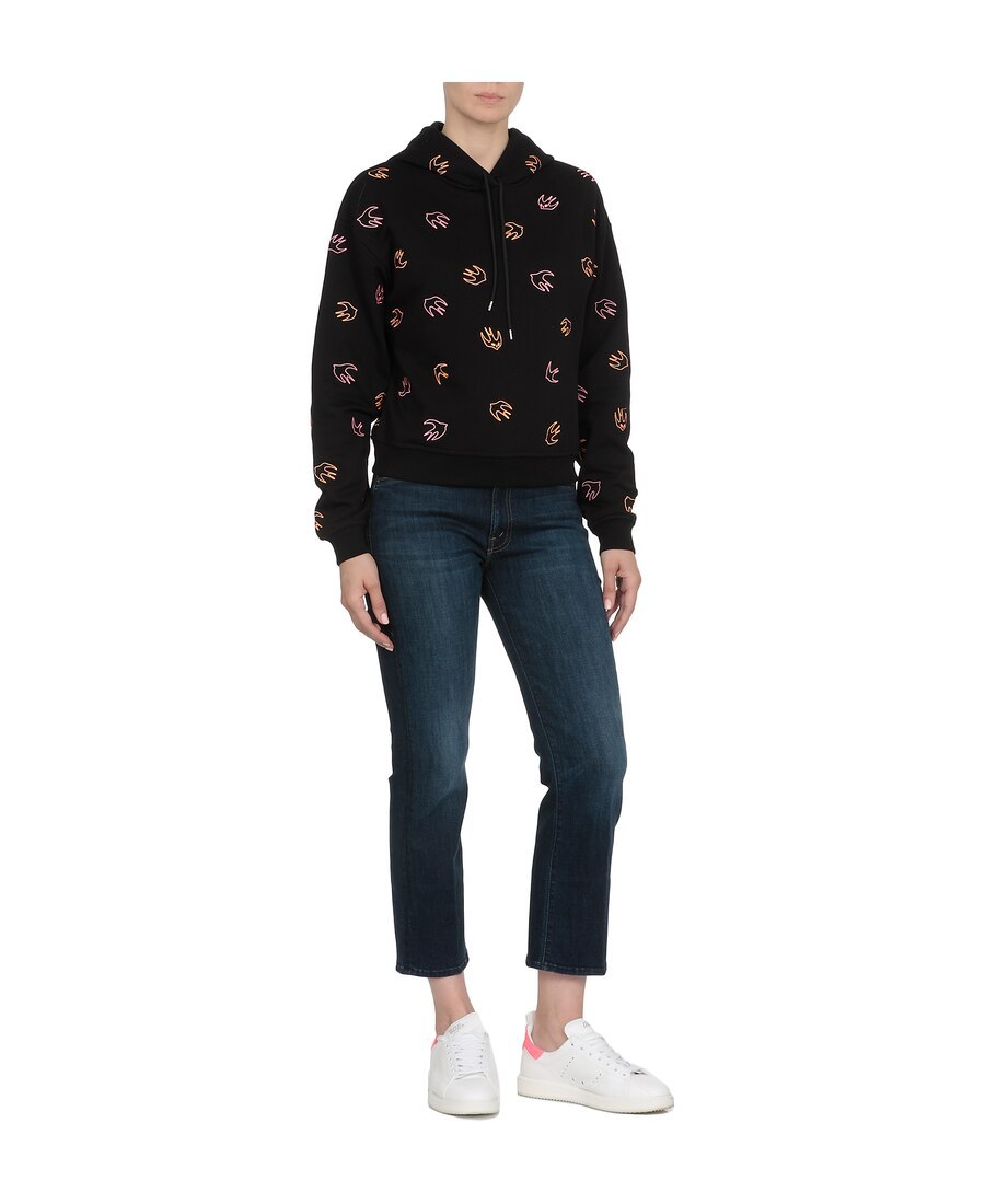 Mcq By Alexander Mcqueen Black Swallow Embroidered Hooded Sweater In Black