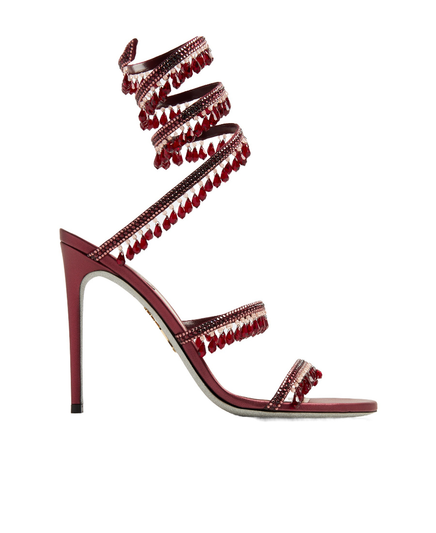 René Caovilla 110mm Embellished Satin Heeled Sandals In Red