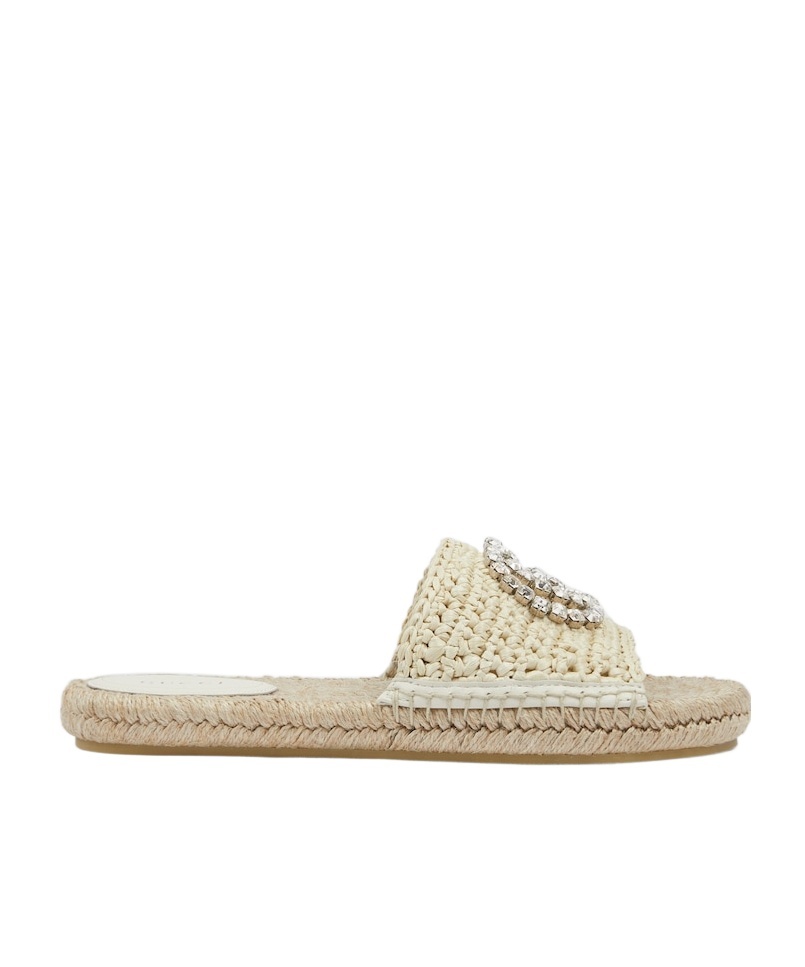 Gucci Interlocking G Espadrille Slides In Nude