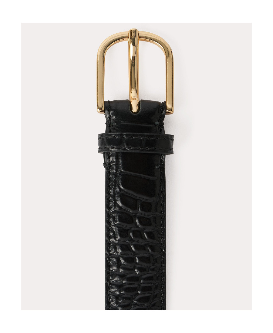 Totême Crocodile-effect Wrap Leather Belt In Black