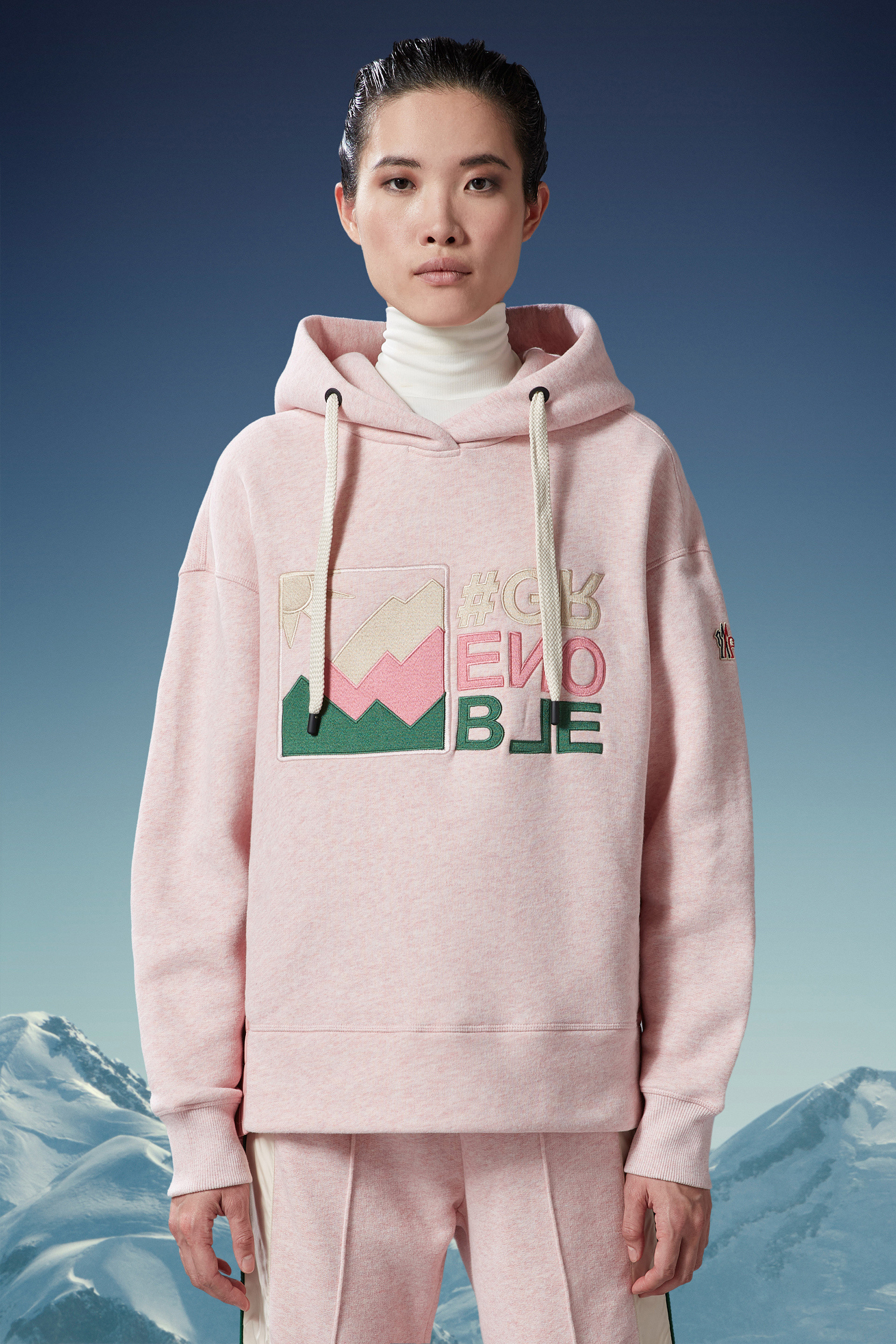 Moncler Mountain Logo-embroidered Cotton Hoodie In Pink