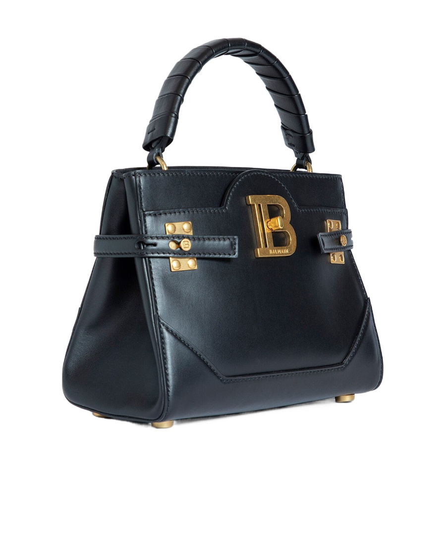 Balmain B-buzz 22 Top Handle Leather Bag In Black