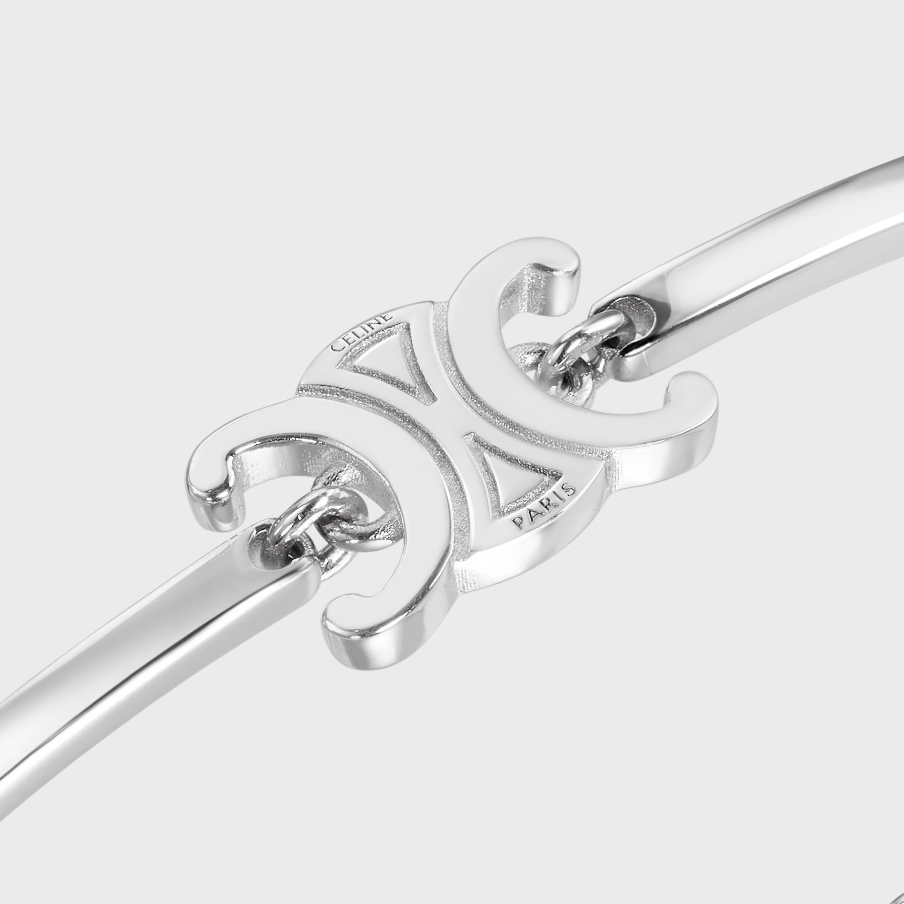 Celine Rhodium Plated Brass Triomphe Articulated Bracelet In White