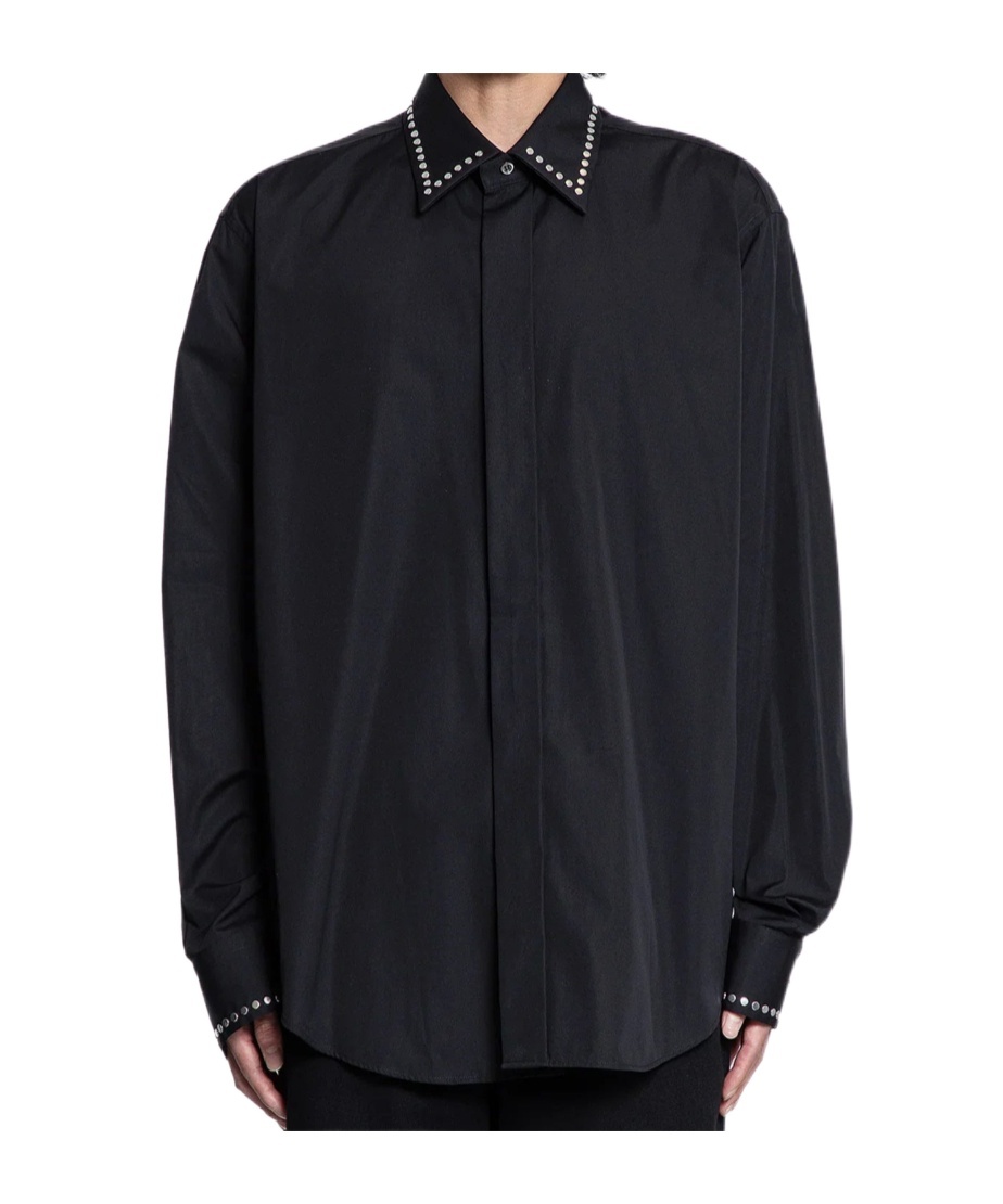 Alexander Mcqueen Studded Cotton Poplin Shirt In Black