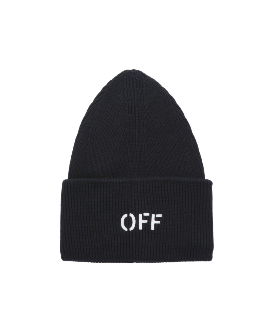 Off-white Off Stamp Loose Knit Cotton Blend Beanie In Black