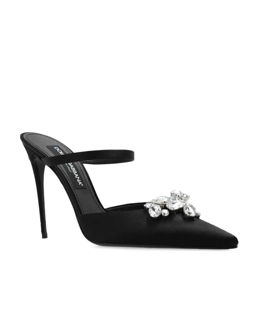 Dolce & Gabbana Dolce  Gabbana Embellished Pointed Toe Satin Mules In Black