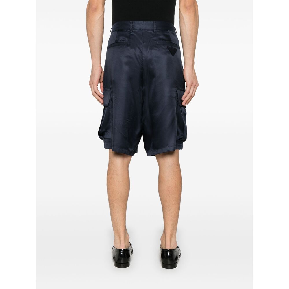 Prada Silk Cargo Shorts In Blue