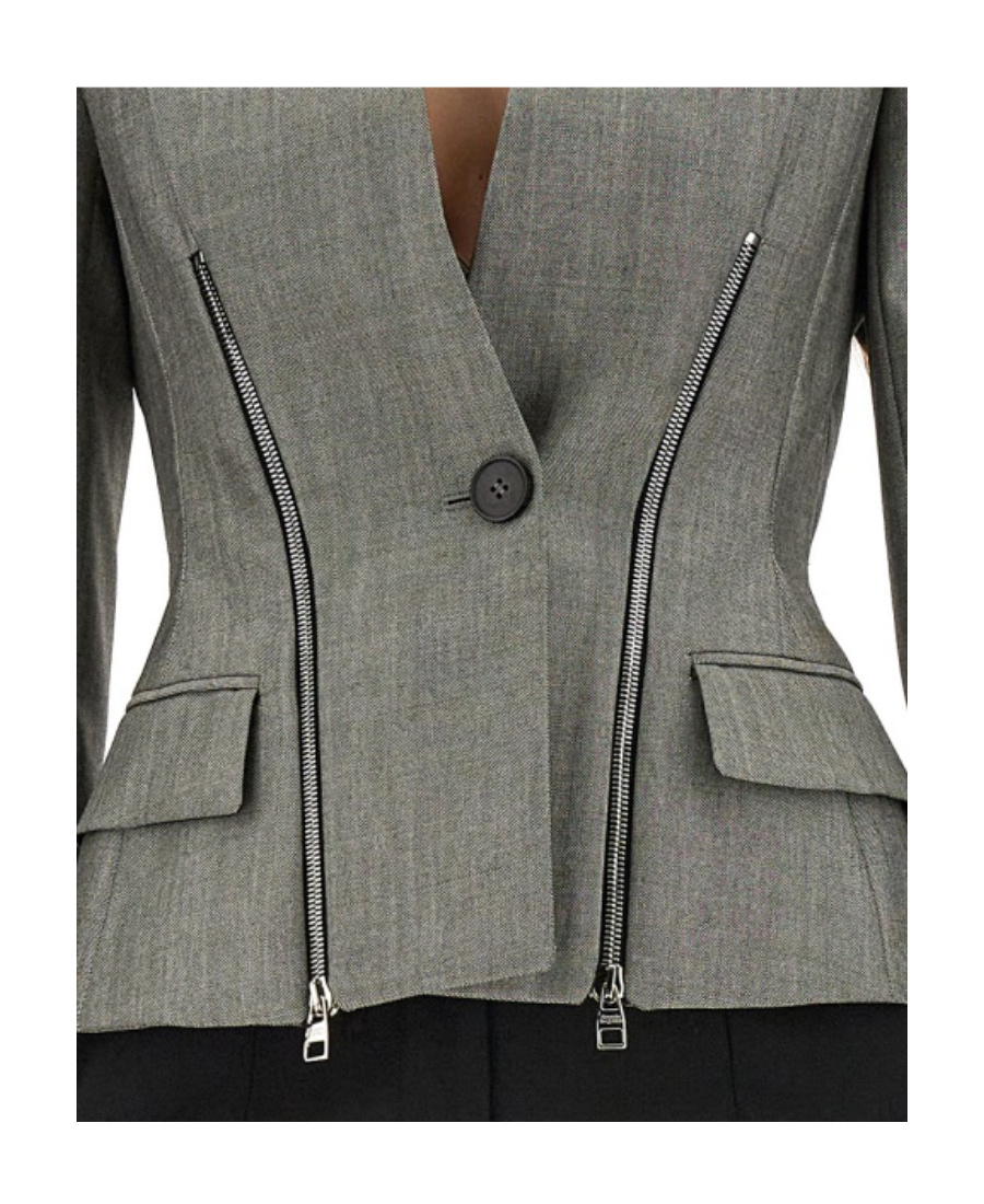Alexander Mcqueen Zip-detailed Wool-blend Blazer In Gray