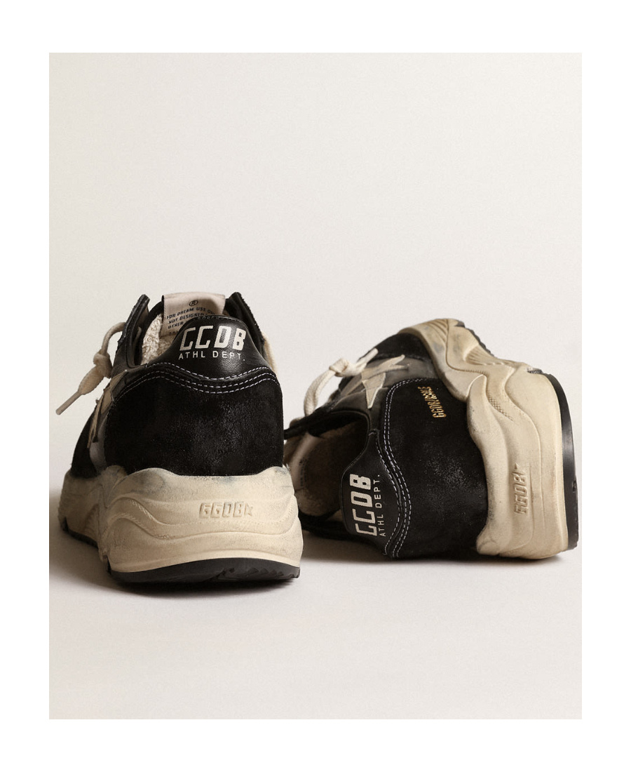 Golden Goose Womens Running Sole Sneakers In Black Nappa Leather And Suede With White Leather Star In Black