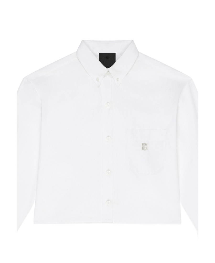 Givenchy 4g Logo Crop Cotton Poplin Button-down Shirt In White