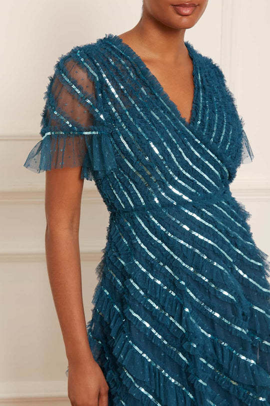 Needle & Thread Sequined V Dress In Blue