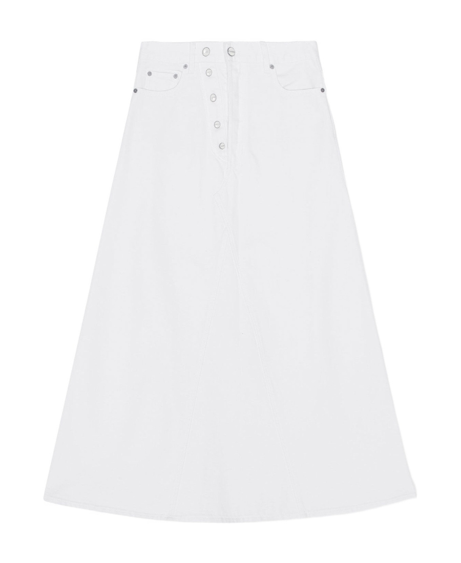 Ganni Double-fly Denim Maxi Skirt In White