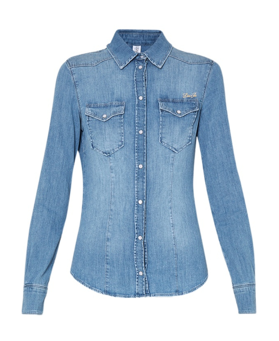 Liu •jo Logo-embroidered Denim Shirt In Blue
