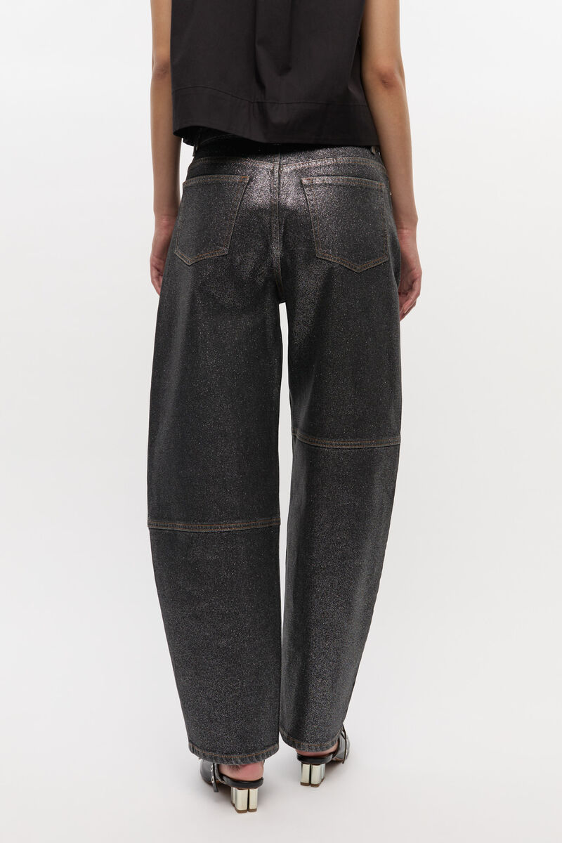 Ganni Shimmery Foil Stary Jeans In Black