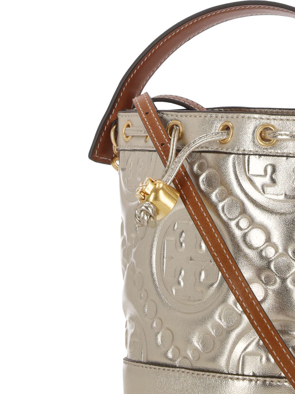 TORY BURCH T MONOGRAM LEATHER BUCKET BAG