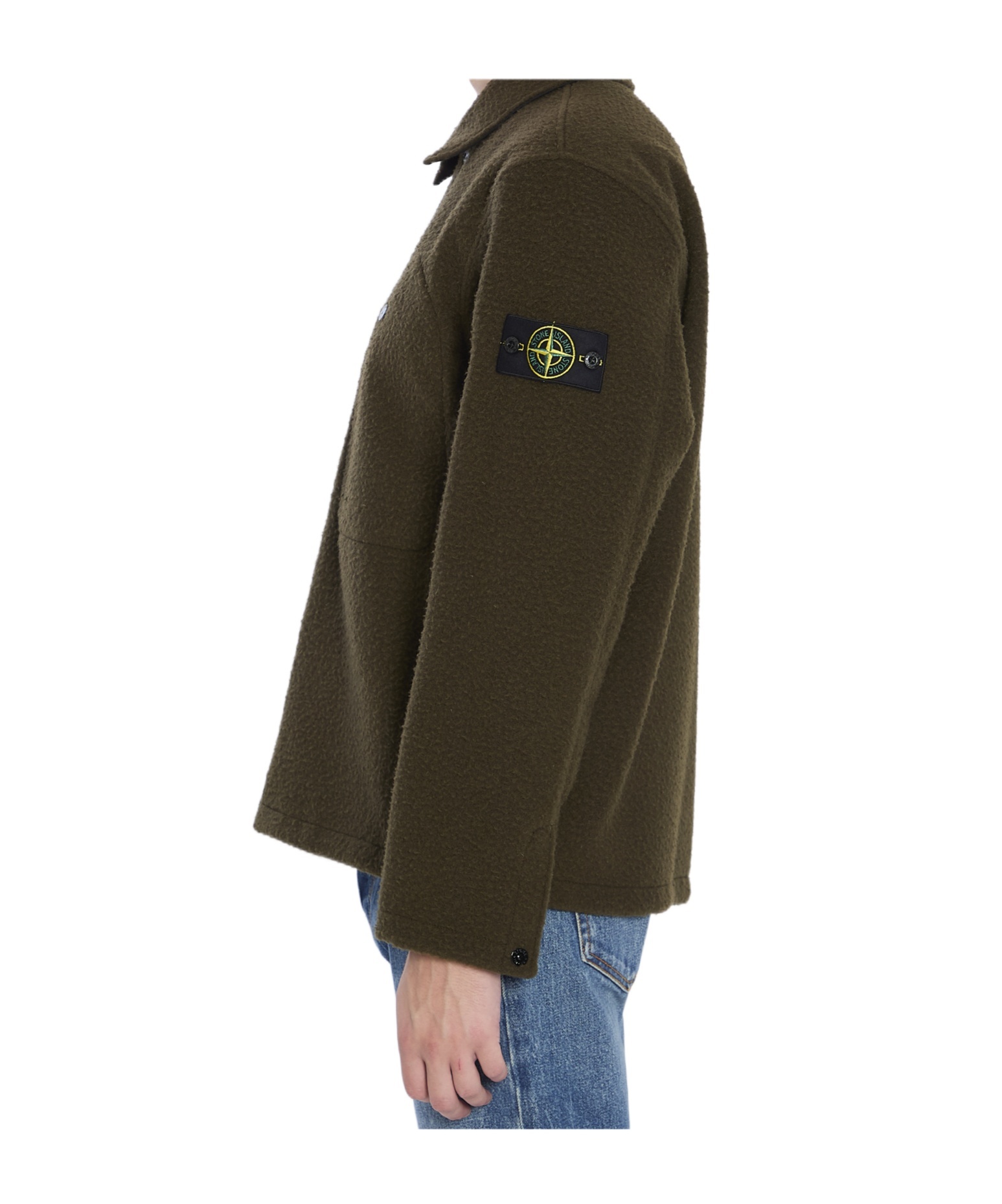 Stone Island Wool Blend Overshirt Buttoned Cuffs In Green