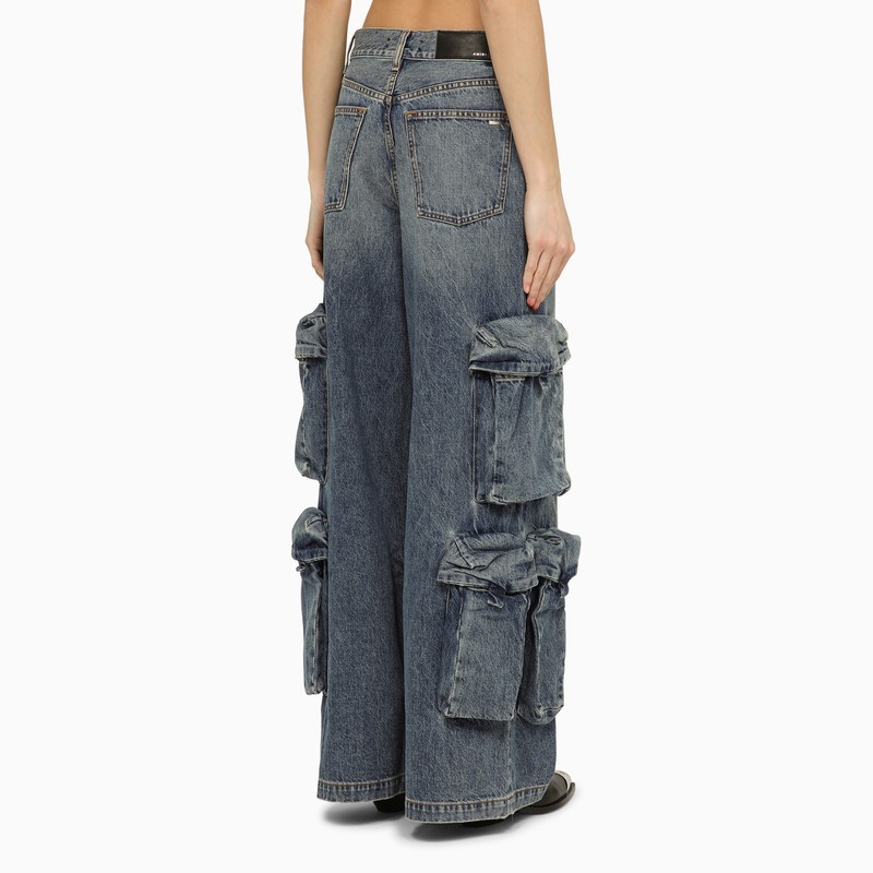 Shop Amiri Denim Trousers With Logo Logo In Gray