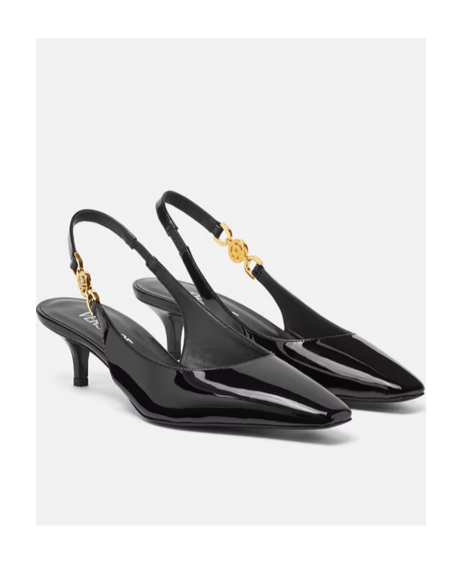 Versace Black Leather High Heel Pumps In Black