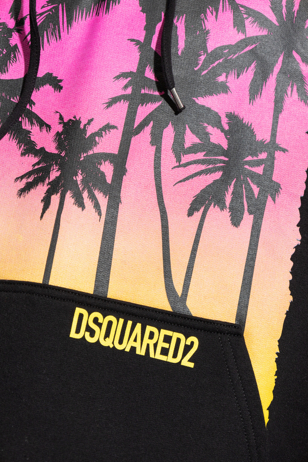 Dsquared2 Palm-tree Print Cotton Hoodie In Black