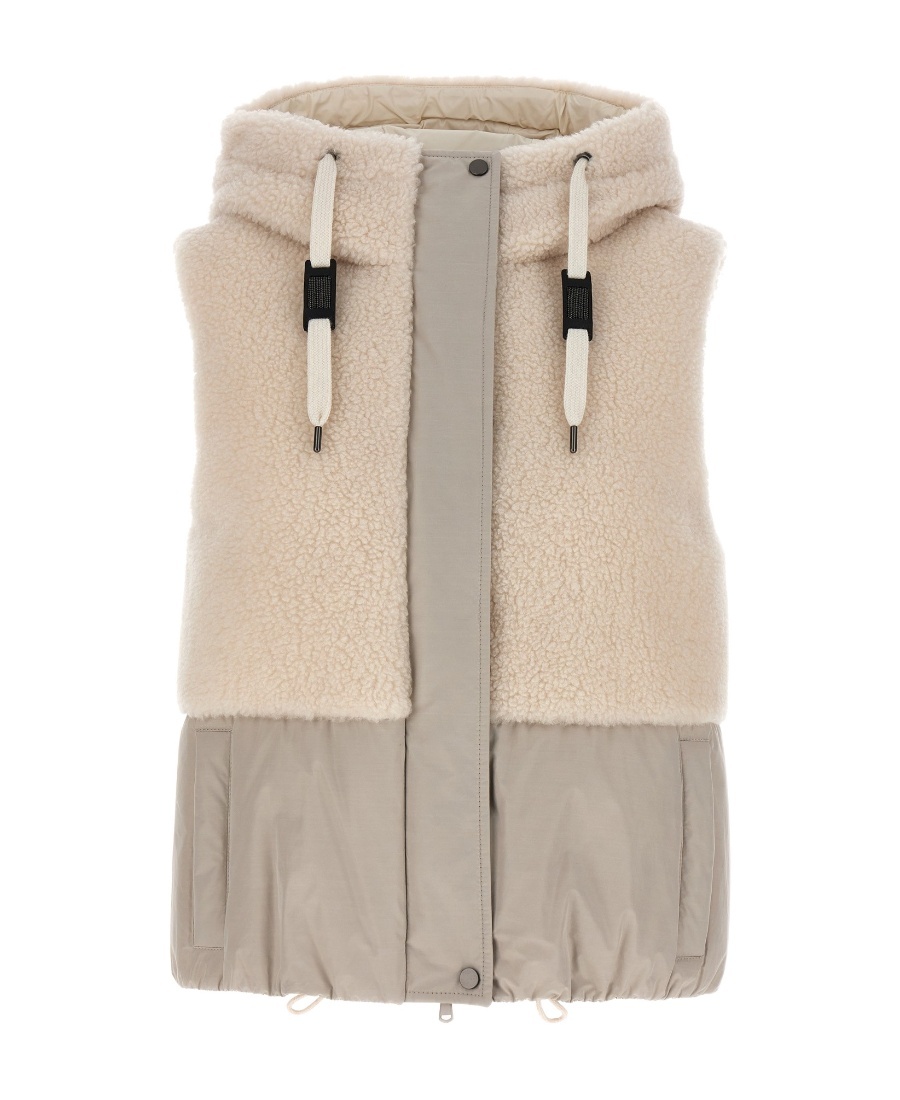 Brunello Cucinelli Teddy Detail Vest Gilet White In Nude