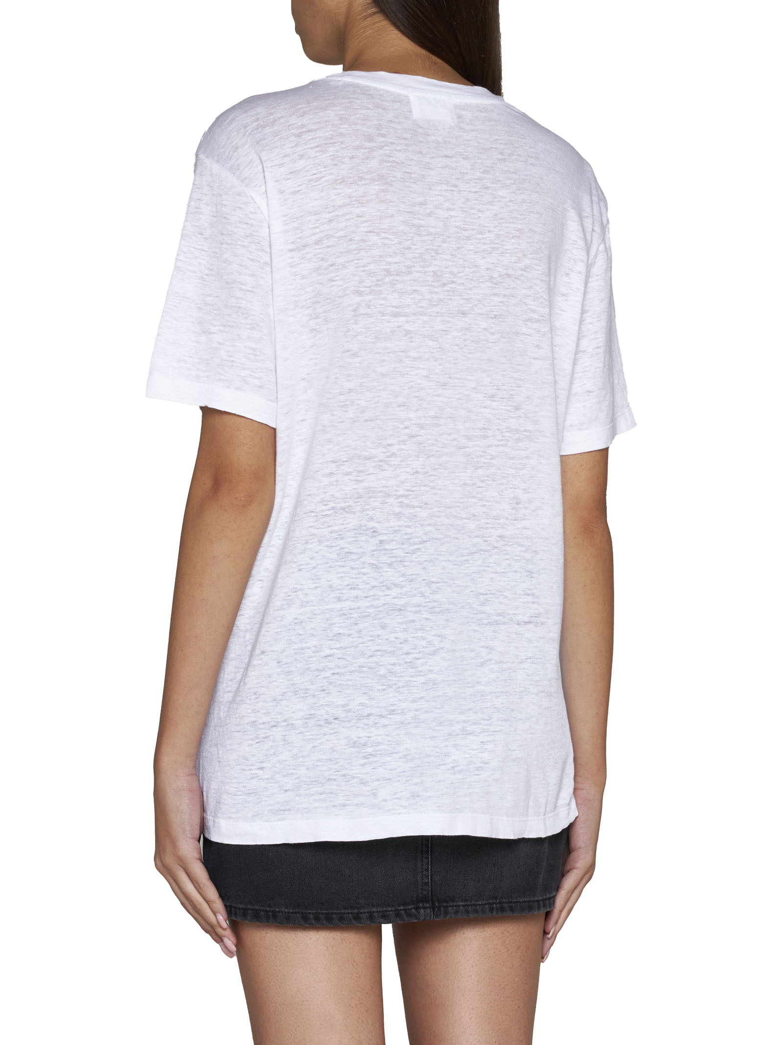 Isabel Marant Étoile Zewel Metallic Logo Slub Linen Graphic Tee In White