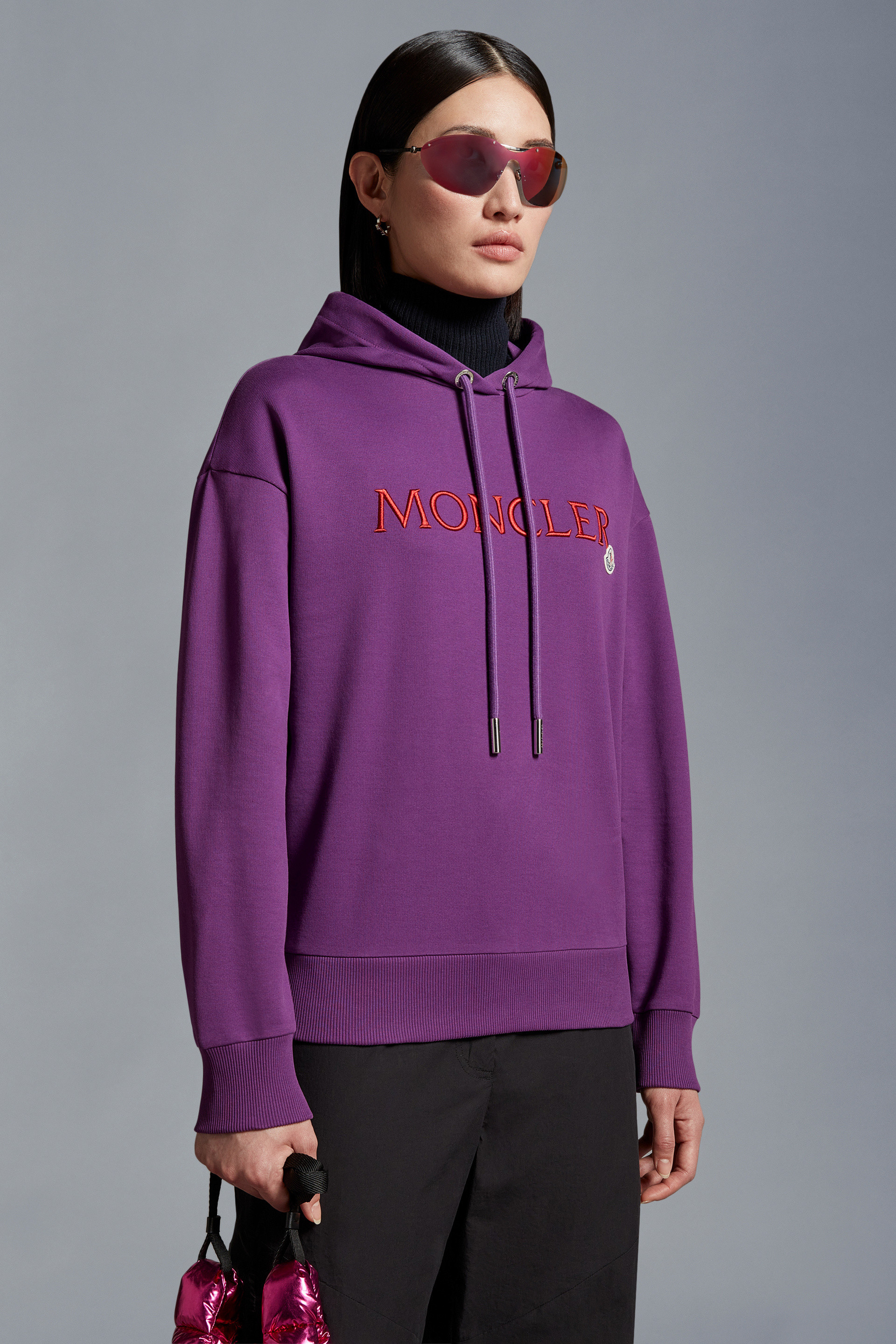 Moncler Logo-embroidered Cotton Hoodie In Purple