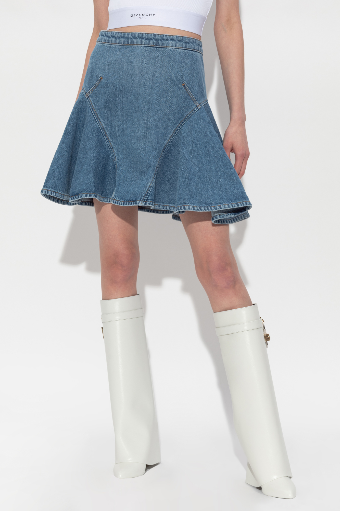 Givenchy Denim Flared Short A-line Skirt In Blue