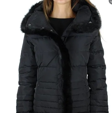 Shop Armani Jeans Down Jacket With Hairy Collar Logo In Black