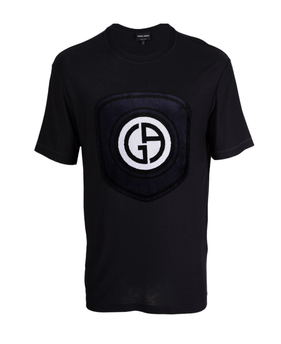 Giorgio Armani Textured-logo Short-sleeve T-shirt In Black