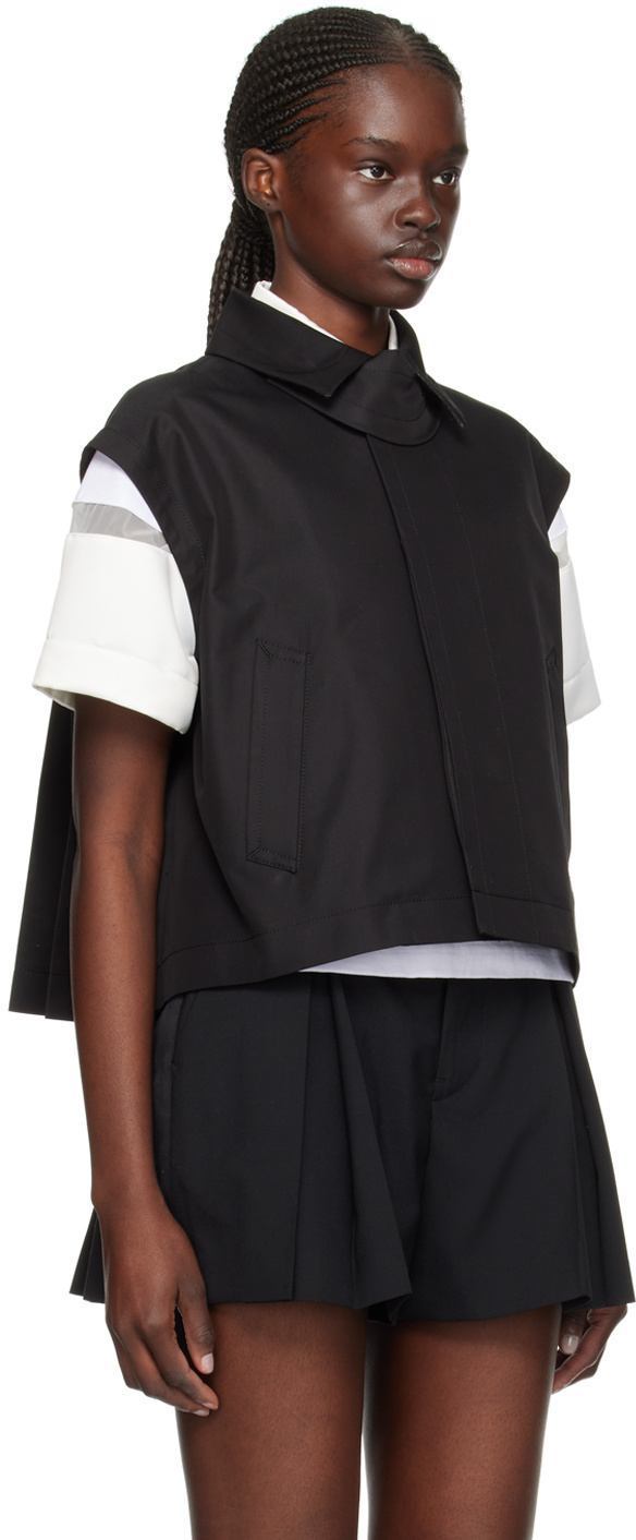 SACAI CAP-SLEEVED PLEATED SHIRT
