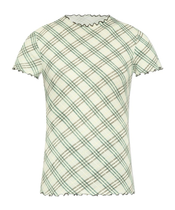 Burberry Womens Check-print Frilled Stretch-cotton T-shirt Breeze Ip Check In White