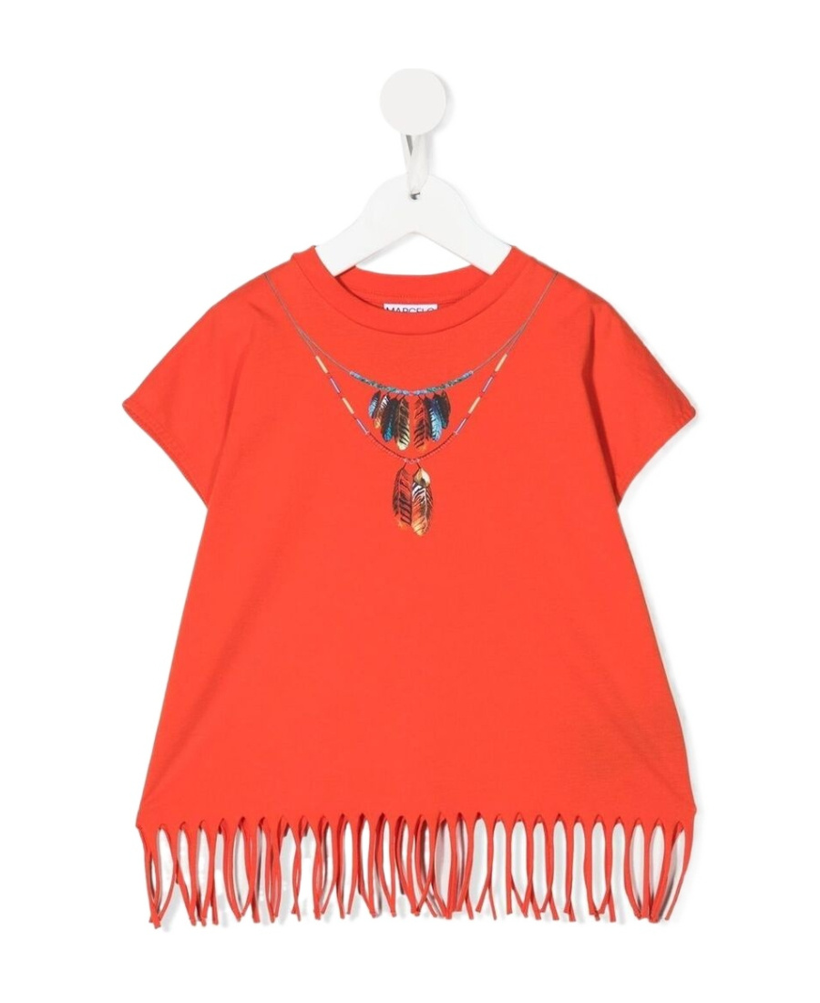 Shop Marcelo Burlon County Of Milan Feather-necklace Print T-shirt In Orange