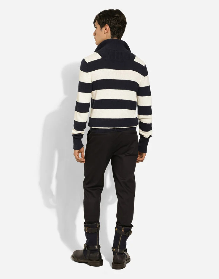 Dolce & Gabbana Striped Half-zip Jumper In Black