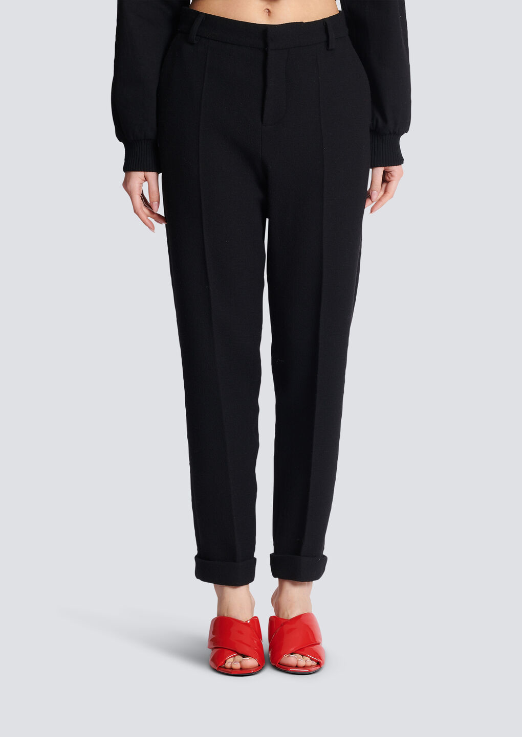 Balmain High-waisted Tapered-leg Trousers In Black