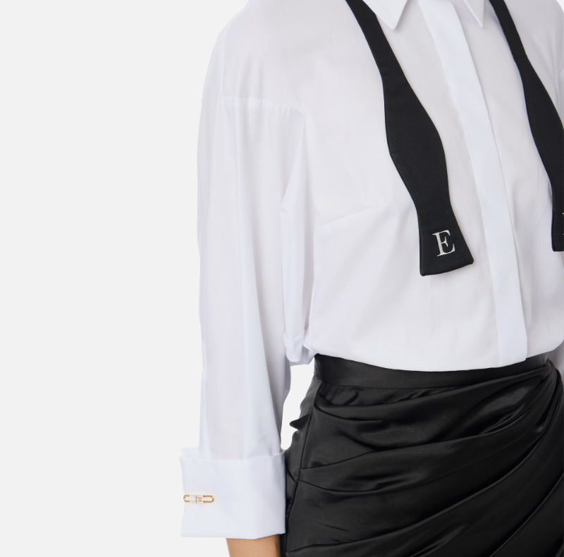 Elisabetta Franchi Striking Jumpsuit With Double Collar And Logo Ribbon Waistband In Black