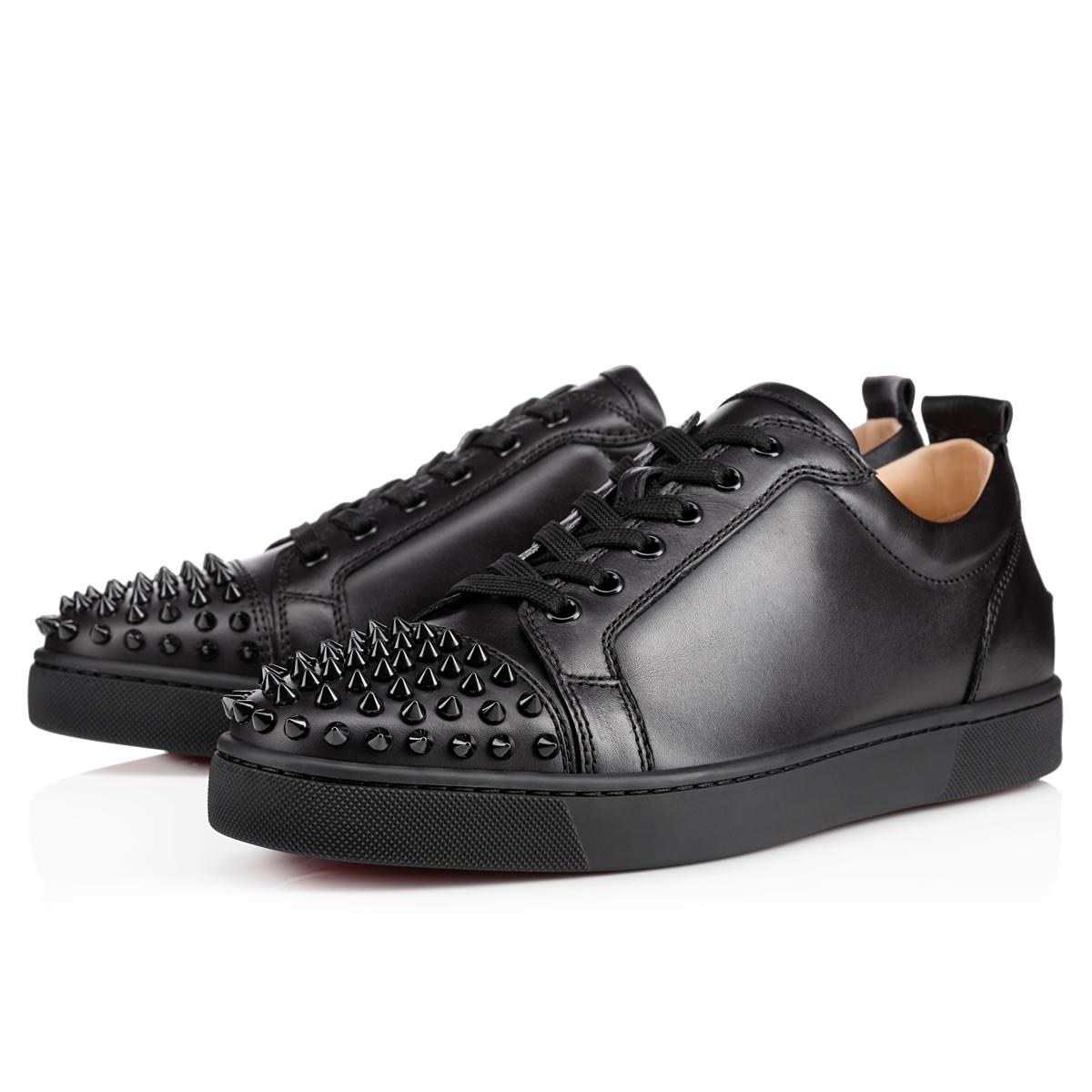 Christian Louboutin Louis Junior Spikes Cap-toe Leather Sneakers In Black