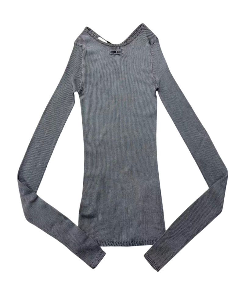 Miu Miu Long-sleeved Knitwear In Gray